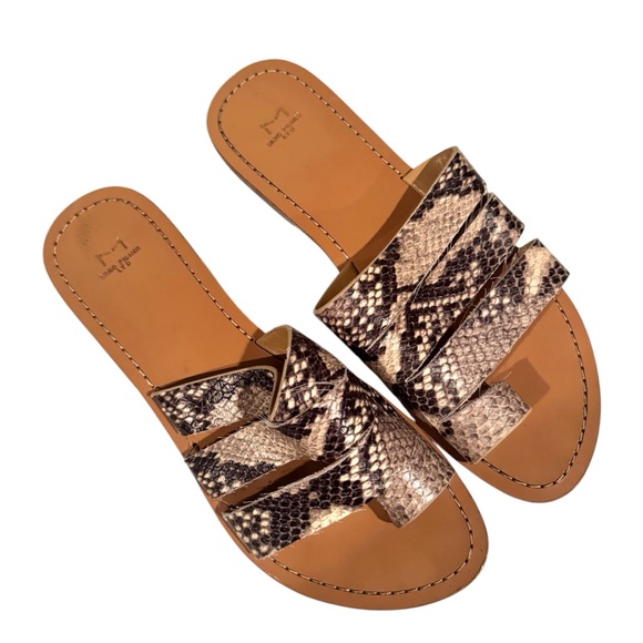 Marc Fisher Shoes - Marc Fisher Snake Print Leather Cutout Open Toe Slide Sandals Gray Size 8
